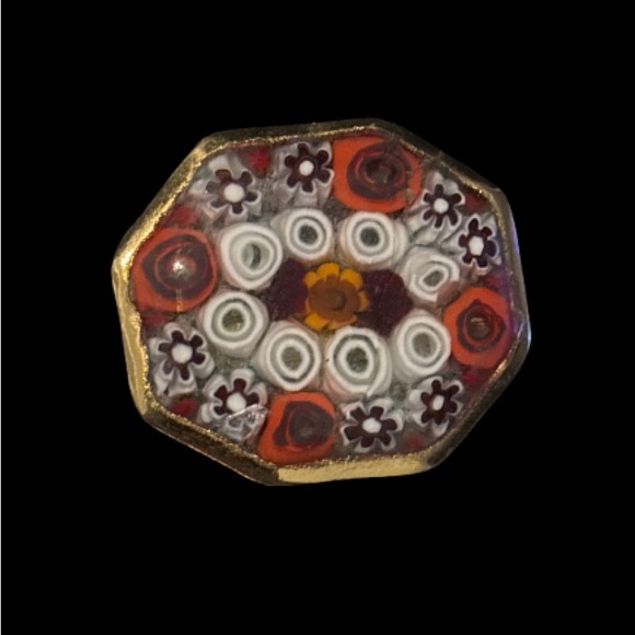 Source Unknown Jewelry - Beautiful Vintage Micro Mosaic Glass Flower Gold Tone Italian Pin Brooch